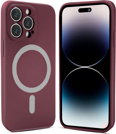 ShieldCase telefoonhoesje geschikt voor Apple iPhone 14 Pro Max Magneet hoesje siliconen zijde - bordeaux - Backcover case - Shockproof hoesje - Zacht hoesje met oplaad ring