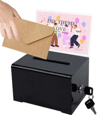Dailygoody - Suggestiebox met Sleutel Slot - Donaties en Suggesties - 16 x 11,9 x 10 cm - Zwart Acryl - Veiligheid en Gebruiksgemak - Geschikt voor Be
