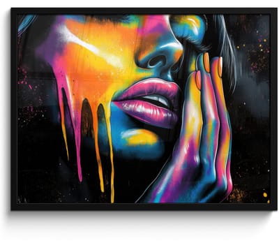 Poster in lijst - Fotolijst 70x50 cm - Posters - Vrouw - Gezicht - Verf - Kunstzinnig - Posterlijst zwart - Decoratie - Wanddecoratie woonkamer - Muurdecoratie slaapkamer