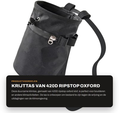 Dailygoods- Klimkrijt Tas Hoge Kwaliteit - 420D Ripstop Oxford Stof - Verstelbare Riem - Trekkoord Sluiting - Multi-Pocket - Antilek Ontwerp - Krijtzak