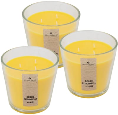 Atmosphera geurkaars - 3x - citrus geur - 40 branduren - geel - in glas - aroma/geurkaars