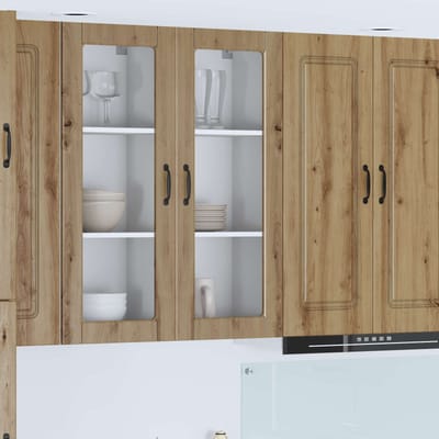 vidaXL - Wandglas - Kasten - PORTO - Artisan - Eiken - 40 - x - 31 - x - 100 - cm
