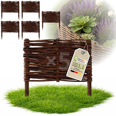 Floranica Set van 5 Bedrand van wilgenhout 20 cm x 30 cm Wilgenhek insteekhekwerk Tuinafscheiding van wilg Wilgenvlechtwerk Tuinhek Gazonrand Palissade van wilgentenen