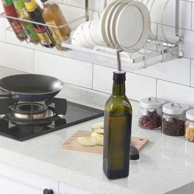 Famanu - Olijfoliefles, 500 ml, glas, olie, azijn, rauw met schenktuit + trechter, olie, karaf, voor keuken, groen