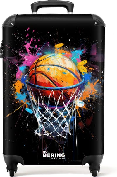NoBoringSuitcases.com® - Handbagage koffer lichtgewicht - Reiskoffer trolley - Basketbal met graffiti - Rolkoffer met wieltjes - Past binnen 55x40x20 en 55x35x25