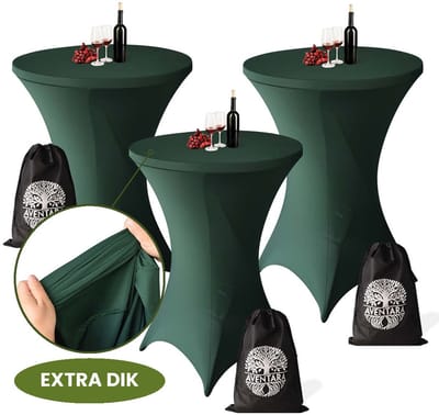 Statafelrok Donker Groen x 3 – ∅80-85 x 110 cm – Luxe Statafelhoes – Extra Dikke Stretch Stof – Inclusief Opbergtas – Ideaal voor Bruiloften, Feesten en Cocktailparty’s