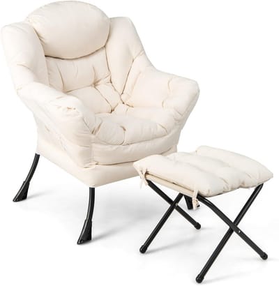 Lounge Stoel met Voetenbank en Kussen - Ergonomische Fauteuil voor Woonkamer, Slaapkamer en Kantoor - Tot 150 kg