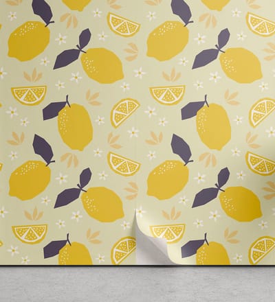 ABAKUHAUS Fruit Art Peelable & Adhesive Behang voor Thuis, Citroenen en Bloesems, Zelfklevende Woonkamer Keukenaccent, 33 cm x 90 cm, Meerkleurig