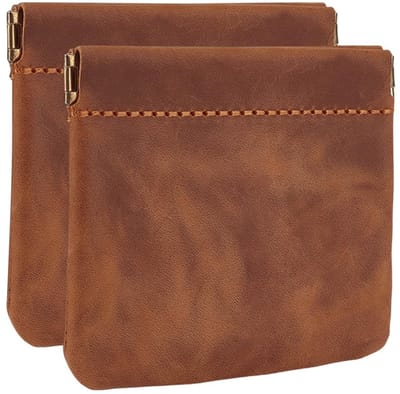 Dailygoods - 12 x 10.2 cm 2 STKS Bruin Lederen Kleine Squeeze Coin Purse Pouch Crazy Horse Lederen Snap Sluiting Portemonnee Organizer Pouch Zelfsluitende Lippenstift Pouchic Verandering Houder voor