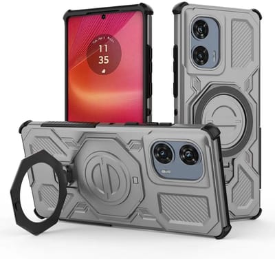 Hoesje geschikt voor Motorola Edge 50 Fusion | Compatibel met MagSafe / Qi2 | 360° Draaibare Magnetische Standaard | Back Cover Kickstand Ring | Grijs