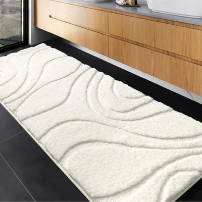 DEXDE Badkamertapijten 61,1 x 152,5 cm, extra lang en antislip, machinewasbaar, witte zachte tapijten voor douche, badkamer, mat, loper, geschikt voor badkamervloer, bad, douche, keuken