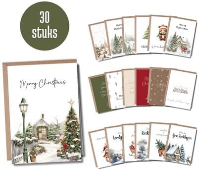 Luxe Kerstkaarten Set - 30 Wenskaarten met Enveloppen - A6 formaat - Kerstkaartjes - 30 stuks - Nieuwjaarskaarten - Duurzaam - Blanco - Origineel