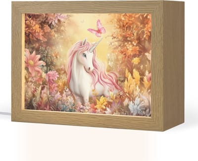 Nachtlampje 20x15 cm - Kinder lampje - Eenhoorn - Bloemen - Vlinder - Roze - Tafellamp kinderkamer - Slaapkamer lamp - Bedlamp kinderen - Kinderlampje stopcontact - Wandlamp babykamer - Nachtlampjes