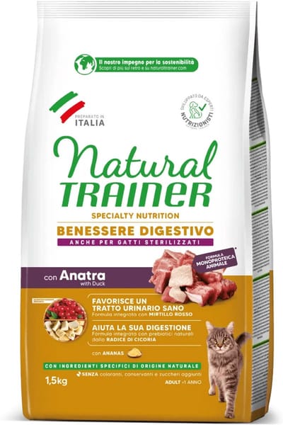 Natural Trainer Sensitive Glutenvrij Eend 1,5 kg - Kattenvoer voor katten vanaf 1 jaar met een gevoelig spijsverteringsstelsel