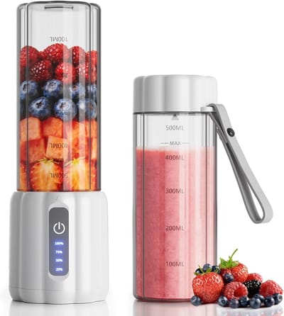 Mini Blender - Smoothie Maker - Gezonde Drankjes Maken - 6 Roestvrijstalen Messen - 500 ml - Wit
