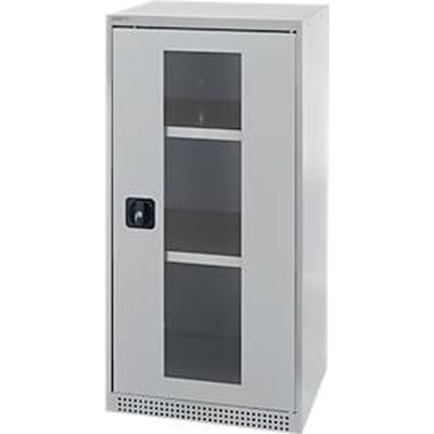 Schäfer Shop Genius FS vitrinekast, staal, met ventilatieopeningen, B 545 x D 430 x H 1105 mm, 3 OH, alu wit/blank aluminium, tot 250 kg