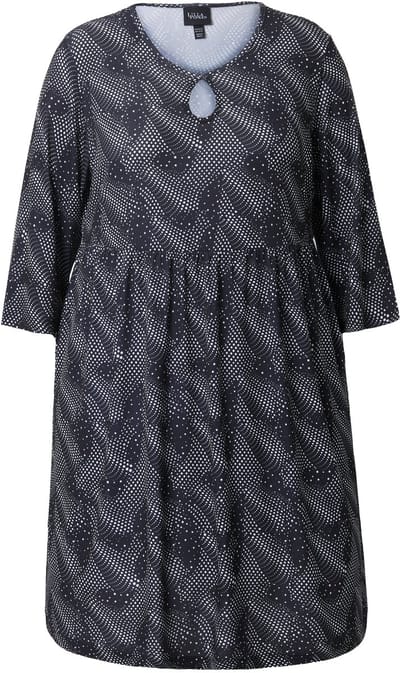 Ulla Popken - Dames - Longshirt grafische print A-lijn ronde hals 3/4-mouwen - Zwart - Maat 46+