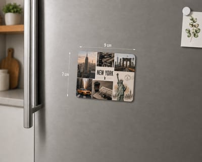 New York Koelkastmagneet MDF – Souvenir Magneet met Empire State Building, Brooklyn Bridge, Vrijheidsbeeld en Yellow Taxi