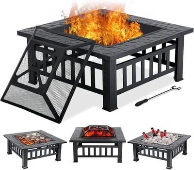 MakkelijkMooi Vuurkorf Tafel met Vonkbeschermer - BBQ Tafel - Vierkante Tuintafel - Barbecue Tafel - Weersbestendige Afwerking