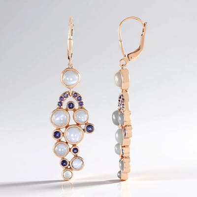 Cavill - Oorbellen 925 Sterling Zilver Rosé Verguld - 5,54 Ct Maansteen Cabochon Rond - Elegante Handgemaakte Lange Oorbellen 52 mm