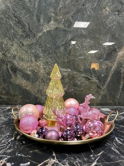 Kerstset - Kerstdecoratie binnen - Kerstdecoratie tafel - Roze/Goud/Paars - Woondecoratie schaal - Kerstcadeau - Decoratieve schaal - Kerstboompje - Kerstboom
