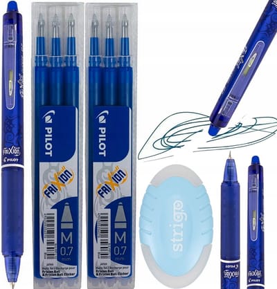 Pilot Frixion-set: 6 intrekbare blauwe pennen en gummen