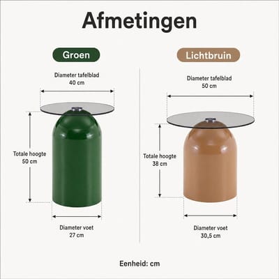 Salontafel Set 2-delig - Klokvormig Design - Gehard Glas & Koolstofstaal - Woonkamer - Groen & Lichtbruin