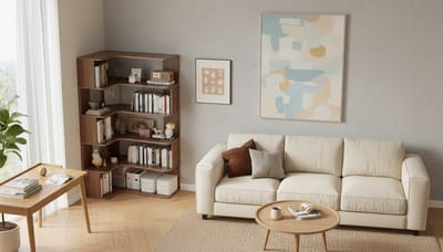 Hoekboekenkast Casa Velluto 6-niveaus - Modern Houten L-vormige Vrijstaande Boekenkast met Anti-Valpaneel voor Thuiskantoor, Woonkamer en Studie – Walnoot Kleur – Grote Opslagruimte en Multifunctioneel Display