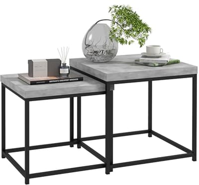 Set van 2 Uittrekbare Salontafels voor Woonkamer - Stalen Frame en Houten Bladen