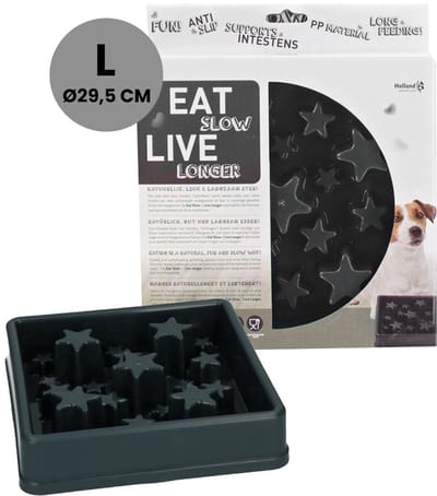 Eat Slow Live Longer Star Voerbak L - Ø 29.5 cm - Anti-schrok voerbak – Slowfeeder voor honden – Anti-slip – Geschikt voor de kleine tot middelgrote hond - Grijs