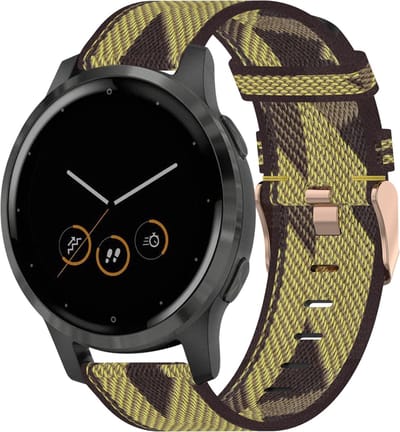 By Qubix - Geschikt voor Garmin bandje - 18mm - Geschikt voor Garmin Venu 3s / Vivoactive 4s / Venu 2s / Vivomove 3s / Forerunner 255s / 265s - Canvas nylon bandje - Geel