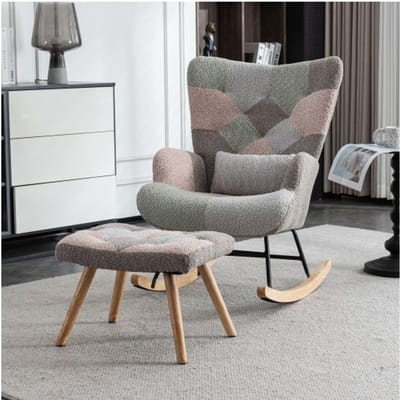 Fauteuil à bascule - MUVOE - Confortable - Bois d'hévéa - Coussin lombaire - Design coloré gris