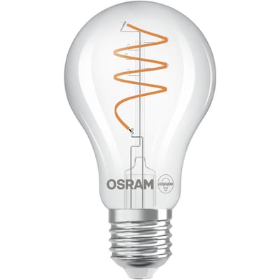 OSRAM Vintage 1906 Klassieke, warmwitte LED-lamp met spiraalvormige gloeidraad in klassieke gloeilampvorm, biedt 3,4 W voor 470 lm, E27 fitting, helder gekleurd glas, 60 mm diameter, 2700 K.