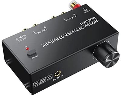 Phono Voorversterker voor Platenspeler met RCA Ingang en Uitgang, 12V - Zwart