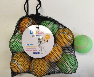 Dogs Collection 10 tennisballen - tennisballen voor de hond - 10 stuks - hondenspeelgoed - in handig netje