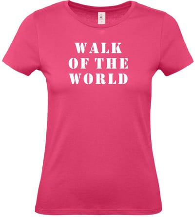Dames T-shirt Walk of the world |Wandelvierdaagse | vierdaagse Nijmegen | Roze woensdag | Roze | maat XS