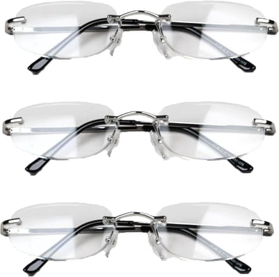 Melleson Eyewear Leesbril Randloos - +1.00 - 3 Stuks - Ovale Glazen - Met 3 Pouches