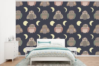Behang - Fotobehang Uil - Patronen - Maan - Breedte 345 cm x hoogte 220 cm