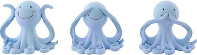 J-Line decoratie Octopus Zien/Horen/Spreken - polyresin - lichtblauw - small - set van 3