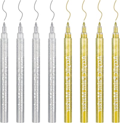 Acrylverf Stiften Set voor Stenen, Glas, Hout - Metallic Kleuren - 0.7mm Punt - 8 Stuks - Inclusief Goud en Zilver - DIY Decoratie en Kunst - Creatief Beschilderen - Duurzame Acrylmarkers.