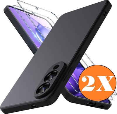 Hoesje geschikt voor Samsung Galaxy S25 Edge Hoesje siliconen Zwart zacht siliconen hoesje TPU - met Samsung S25 Edge Screenprotector - 2 stuks