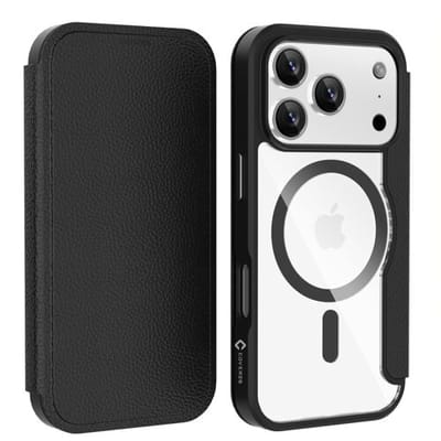 Coverzs Magsafe bookcase geschikt voor iPhone 17 Pro - Compatibel met magsafe - Book case en Back Cover - Magnetisch uitneembaar - Beschermhoes met pasjeshouder