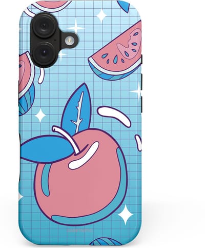 Casetastic hoesje geschikt voor Apple iPhone 16 - MagSafe - Dubbellaagse bescherming - Fruitige appel ruitjes - Fashion Case - Lichtblauw Lichtroze Lila Lichtgrijs