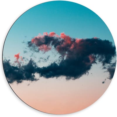 Dibond Wandcirkel - Wolken bij Roze/Blauwe Lucht - 60x60cm Foto op Aluminium Wandcirkel (met ophangsysteem)