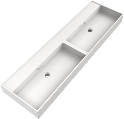 Brauer Gravity Wastafel - 160 cm - met 2 Spoelbakken en 0 Kraangaten - Mineraalmarmer Zijdeglans Wit