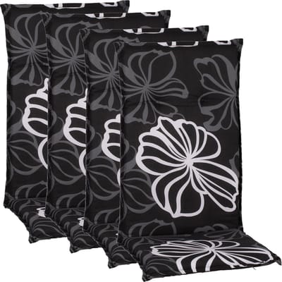 NYVI Tuinstoelkussens Hoog 4-delig Barcelona - UV-bestendig, Ademend, Duurzaam - Kussens Outdoor - Zitkussens voor tuinstoelen 118x50cm Zwarte Bloem