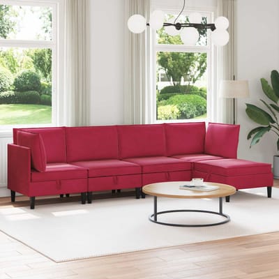 vidaXL - Woonkamer - Meubelset - 5 - st - Wijnrood - Fluweel