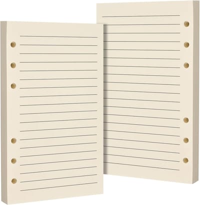 Gelijnde A6 navulpagina's voor 6-ringige mappen, ideaal voor dagboeken en planners, 160 vellen in totaal, dubbelzijdig beschrijfbaar