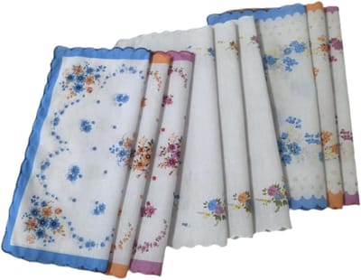 Dames zakdoekjes - Katoenen zakdoeken - Dagelijks gebruik - Golvende rand - 9 stuks - Bloemenprint