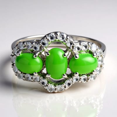 Cavill - Zilveren Ring 925 Sterling Zilver - Keizerlijke Ovale Chrysopraas 0,96 ct & Witte Topaas 0,55 ct - Elegant Groen Juweel Maat 17